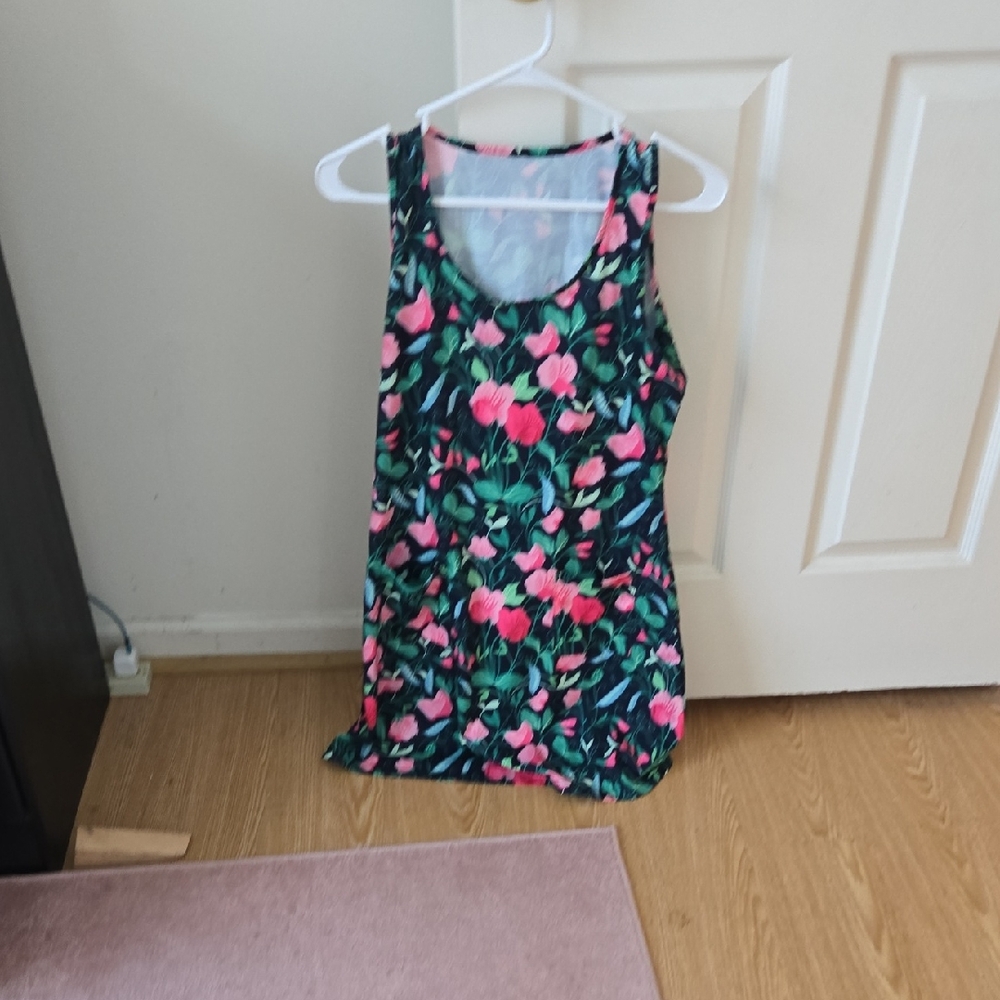 Floral Sleeveless Tank Dress - Pink/Green